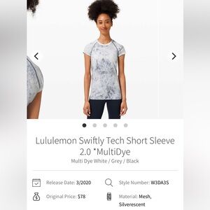 Lululemon Swiftly Tech Short-Sleeve Shirt 2.0 Multidye size 6